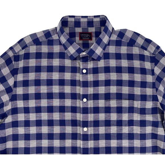 UNTUCKit Men's Button Up Shirt Blue Plaid XL Long Sleeve Cotton Linen Blend EUC - Picture 3 of 13